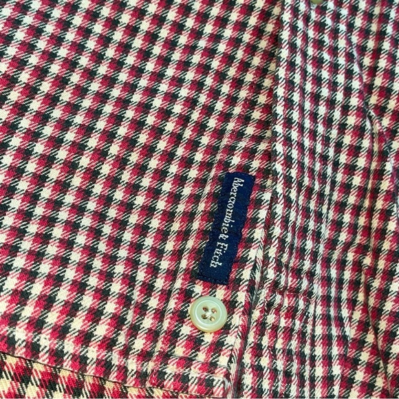 Y2K Abercrombie & Fitch men XL Red Tan checkered Shirt Long Sleeve Pocket Cotton - Picture 16 of 16